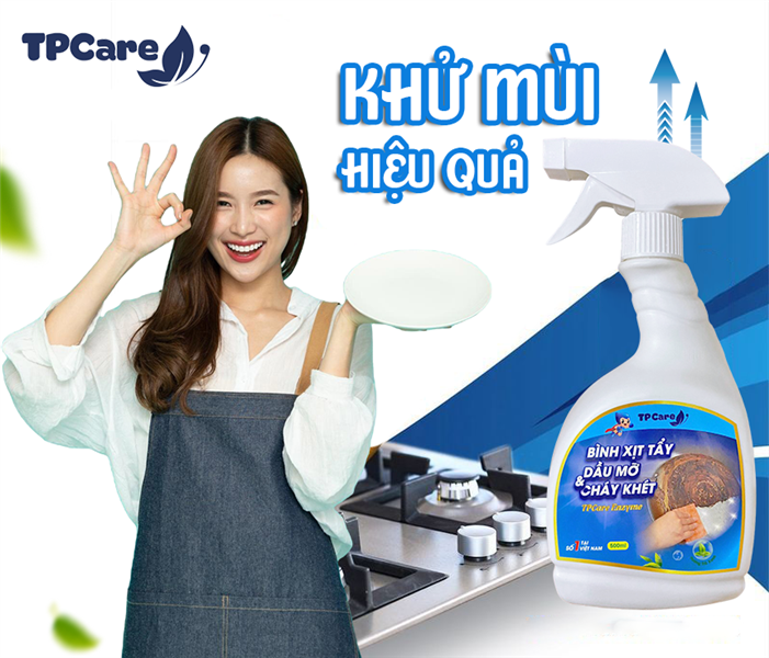 Cách khử mùi hôi phòng bếp hiệu quả bằng dung dịch tẩy rửa dầu mỡ, cháy khét TPCare