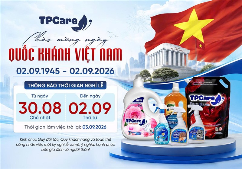 TPCare thông báo lịch nghỉ lễ Quốc Khánh 02/09/2026