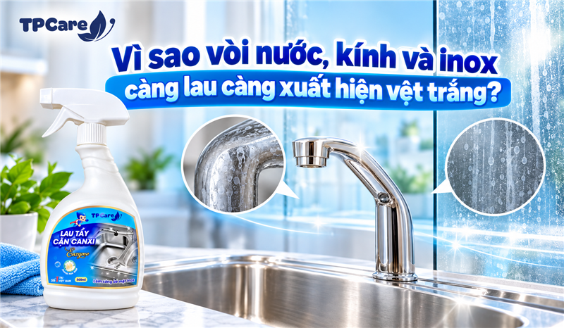Vì sao vòi nước, kính và inox càng lau càng xuất hiện vệt trắng?