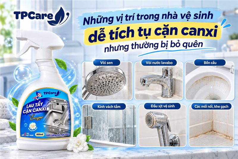 Những vị trí trong nhà vệ sinh dễ tích tụ cặn canxi nhưng thường bị bỏ quên