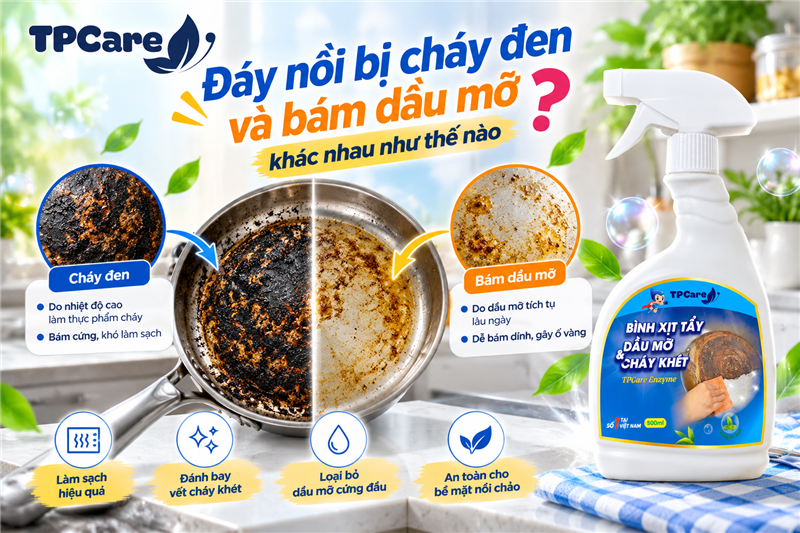 Đáy nồi bị cháy đen và bám dầu mỡ khác nhau như thế nào?