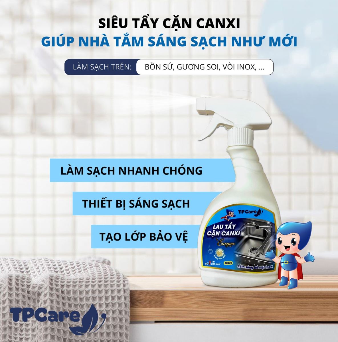 Hướng dẫn tẩy cặn canxi trên bề mặt gạch men và kính nhà tắm