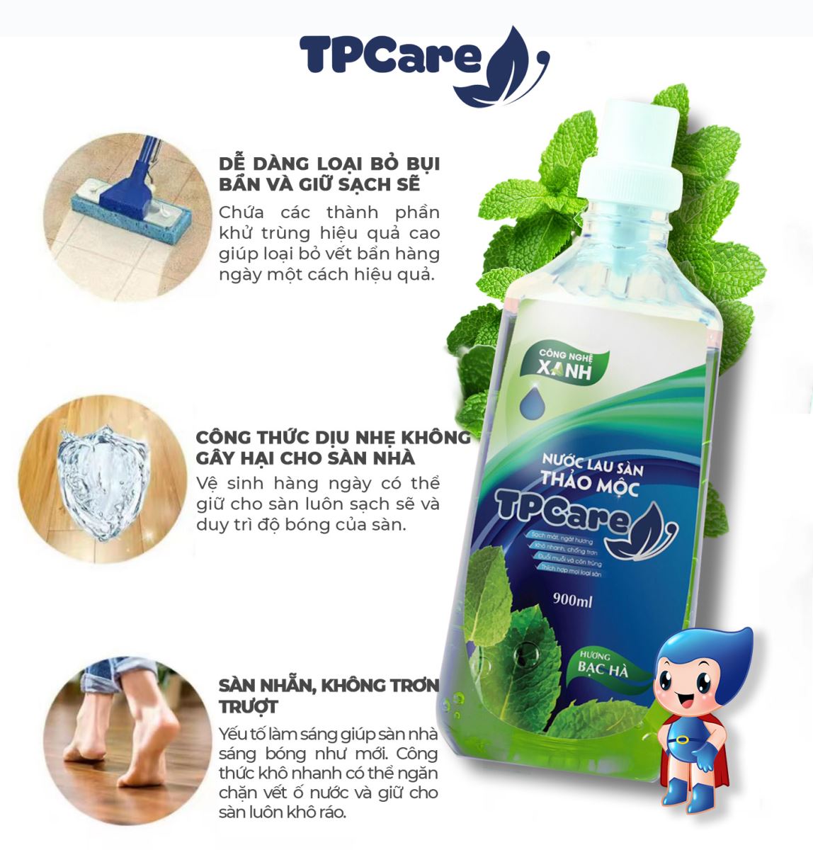 Tác dụng diệt khuẩn và khử mùi của nước lau sàn thảo mộc TPCare