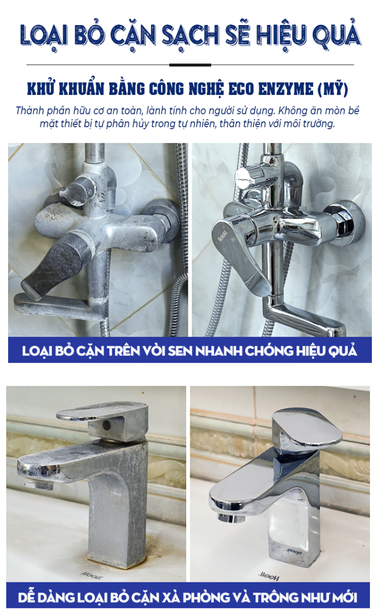 Dễ dàng xóa cặn canxi để nhà tắm luôn sáng bóng